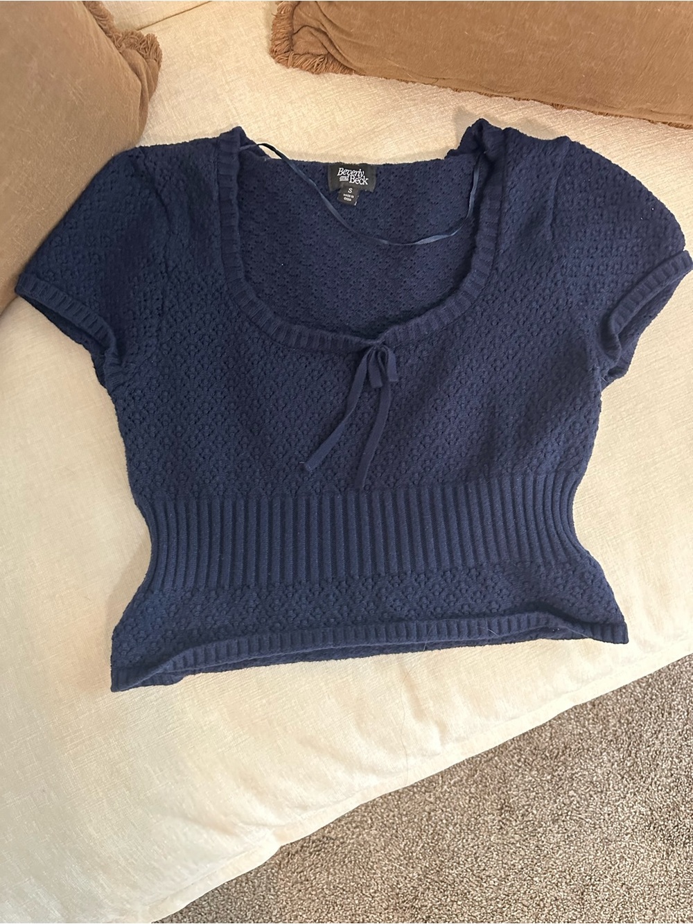 Beverly and Beck Navy Knit Short Sleeve Sweater Top